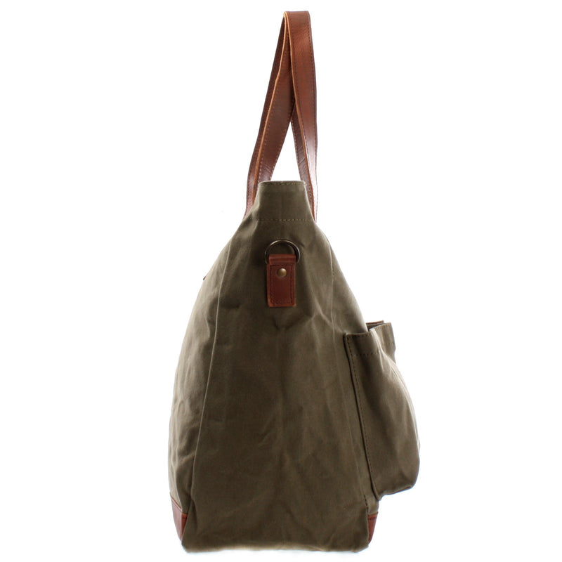 Leconi Shopper Beuteltasche Damentasche Canvas Leder grün LE0040 Meist gekauft