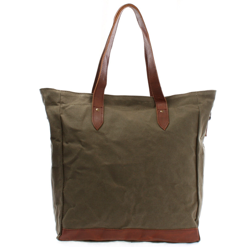Leconi Shopper Beuteltasche Damentasche Canvas Leder grün LE0040 Meist gekauft