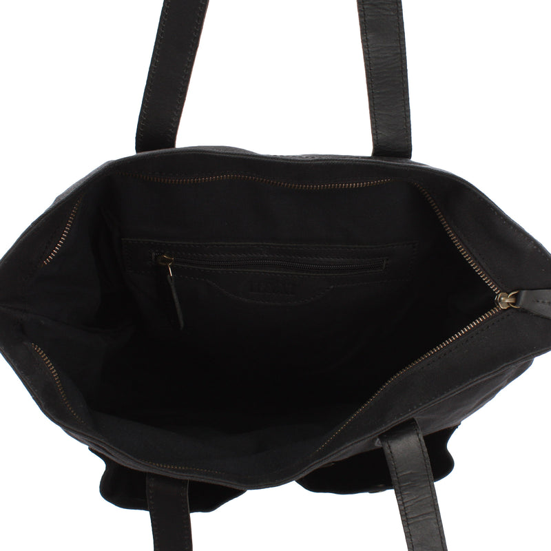 Leconi Shopper Beuteltasche Damentasche Canvas Leder schwarz LE0040 Blitzverkäufe