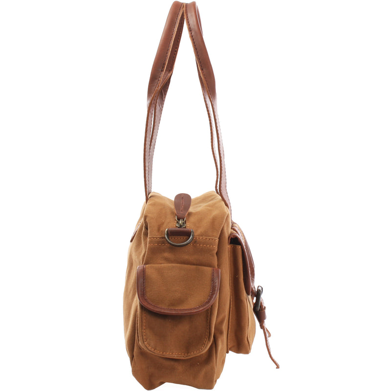 Leconi Henkeltasche Schultertasche Canvas Leder cognac LE0042 Kostenloser Versand