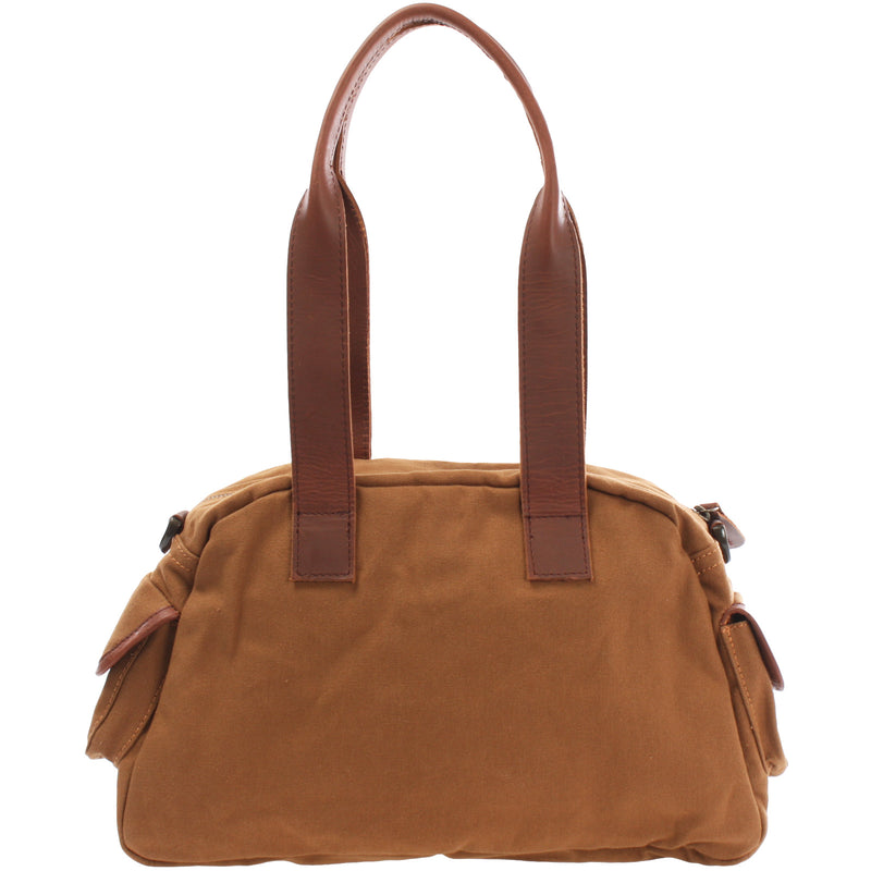 Leconi Henkeltasche Schultertasche Canvas Leder cognac LE0042 Kostenloser Versand