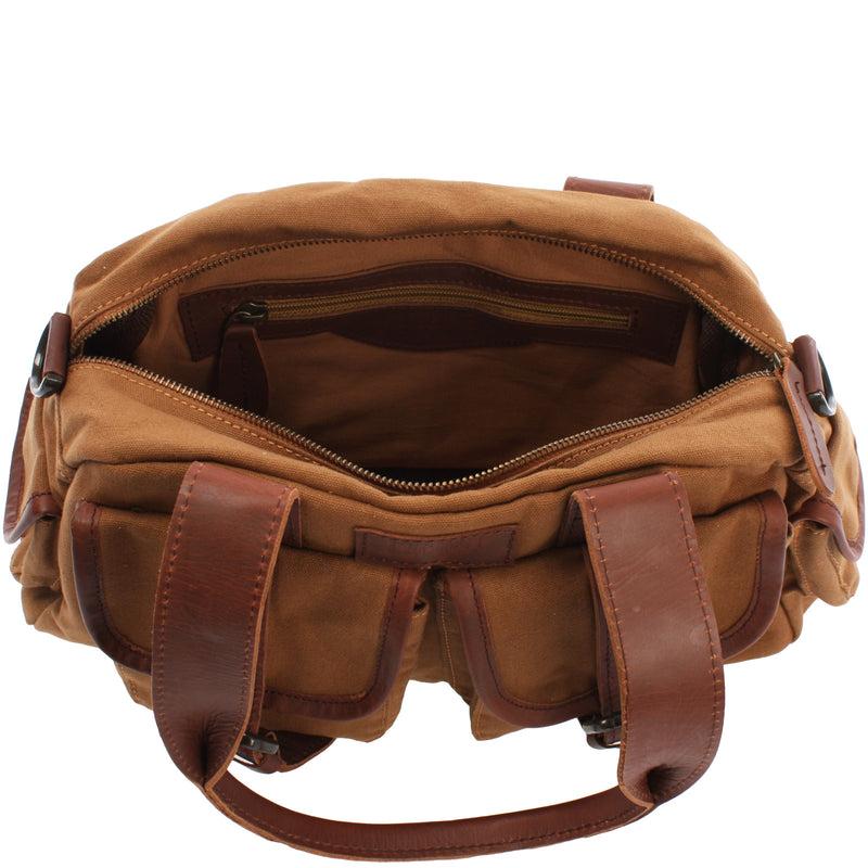 Leconi Henkeltasche Schultertasche Canvas Leder cognac LE0042 Kostenloser Versand
