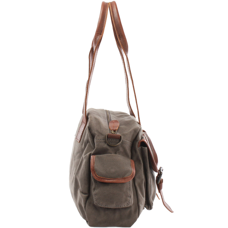Leconi Schultertasche Damentasche Canvas Leder grau LE0042 Limitierter Zeitrabatt