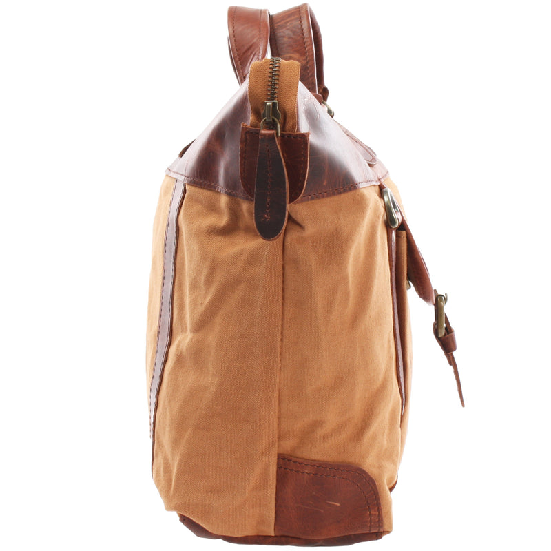 Leconi Henkeltasche Damentasche Canvas Leder cognac LE0043 Fabrik Onlineshop