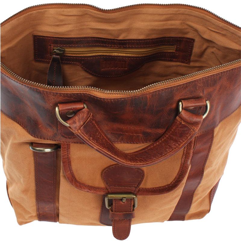 Leconi Henkeltasche Damentasche Canvas Leder cognac LE0043 Fabrik Onlineshop