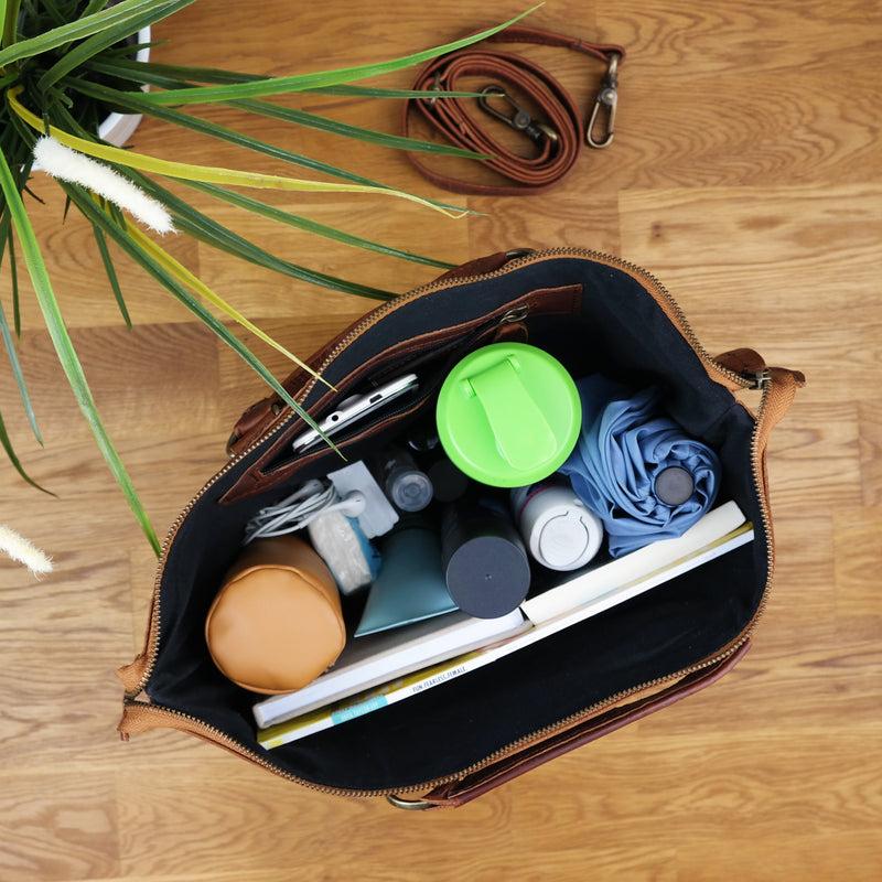 Leconi Henkeltasche Damentasche Canvas Leder grün LE0043 Fabrikpreis
