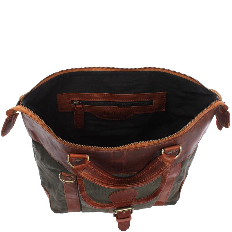 Leconi Henkeltasche Damentasche Canvas Leder grün LE0043 Fabrikpreis