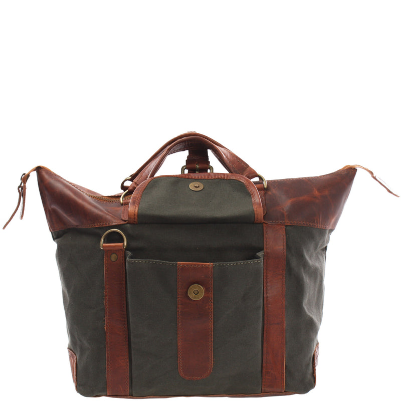 Leconi Henkeltasche Damentasche Canvas Leder grün LE0043 Fabrikpreis