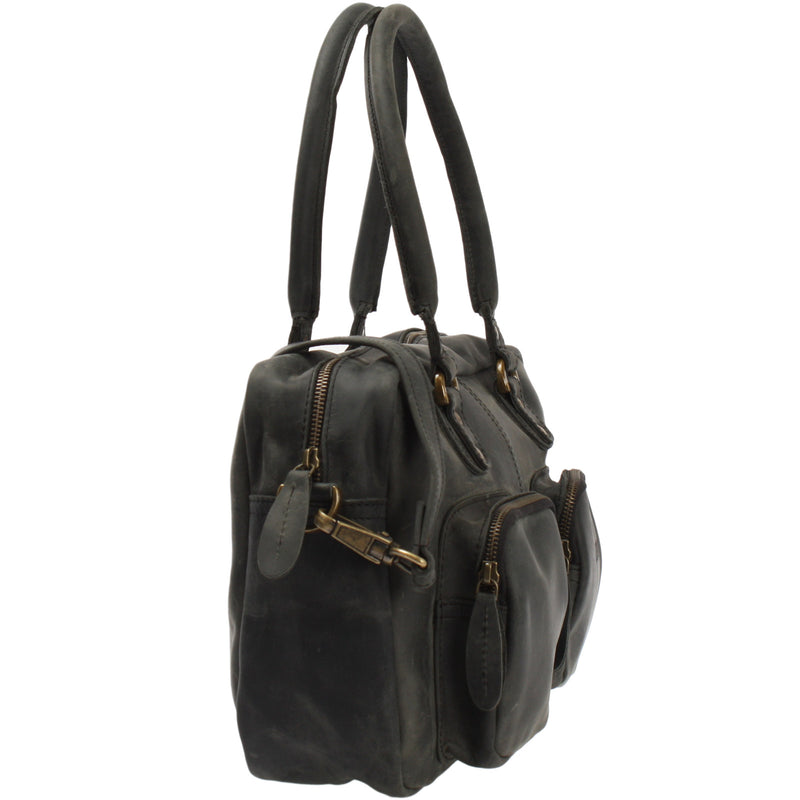Leconi Schultertasche Handtasche Henkeltasche Damen Leder grau LE0046 Rabatt