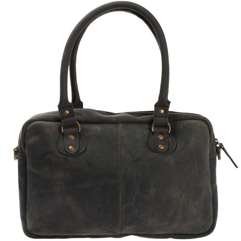 Leconi Schultertasche Handtasche Henkeltasche Damen Leder grau LE0046 Rabatt