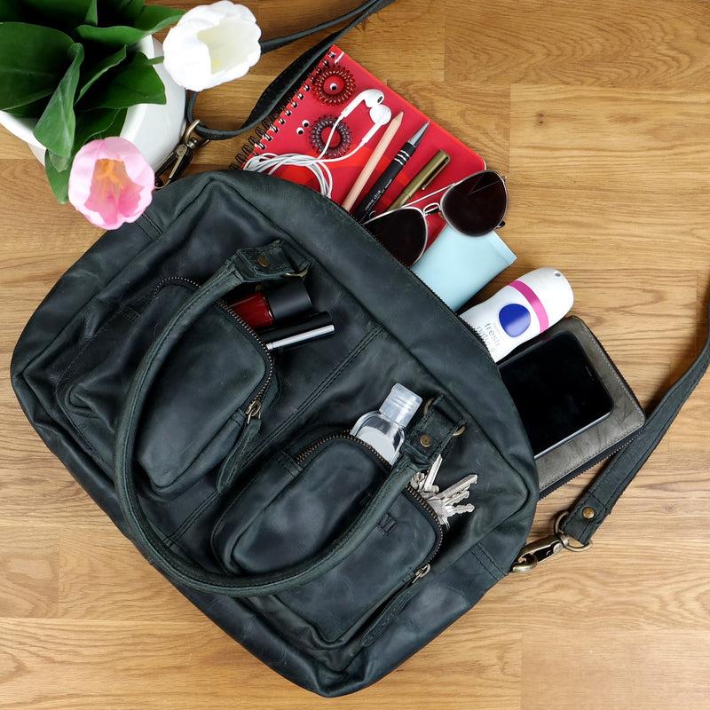 Leconi Schultertasche Handtasche Henkeltasche Damen Leder grau LE0046 Rabatt