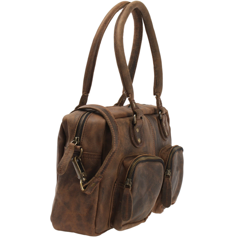 Leconi Schultertasche Handtasche Henkeltasche Damen Leder schlamm LE0046 Günstig kaufen