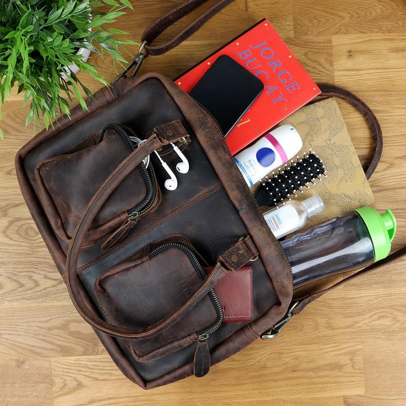 Leconi Schultertasche Handtasche Henkeltasche Damen Leder schlamm LE0046 Günstig kaufen