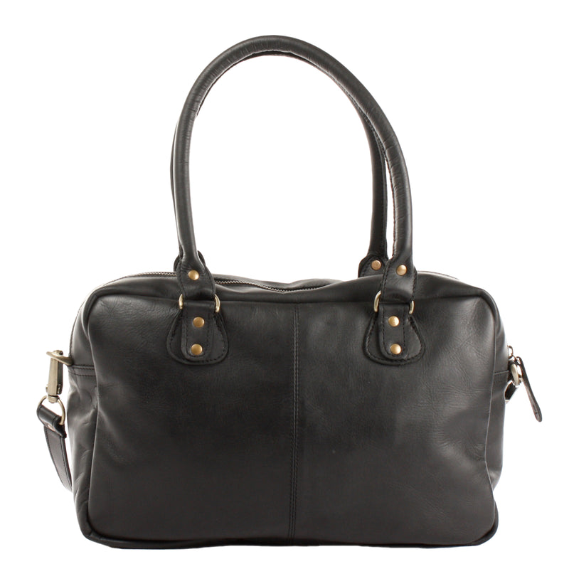 Leconi Schultertasche Handtasche Henkeltasche Damen Leder schwarz LE0046 Versandkostenfrei