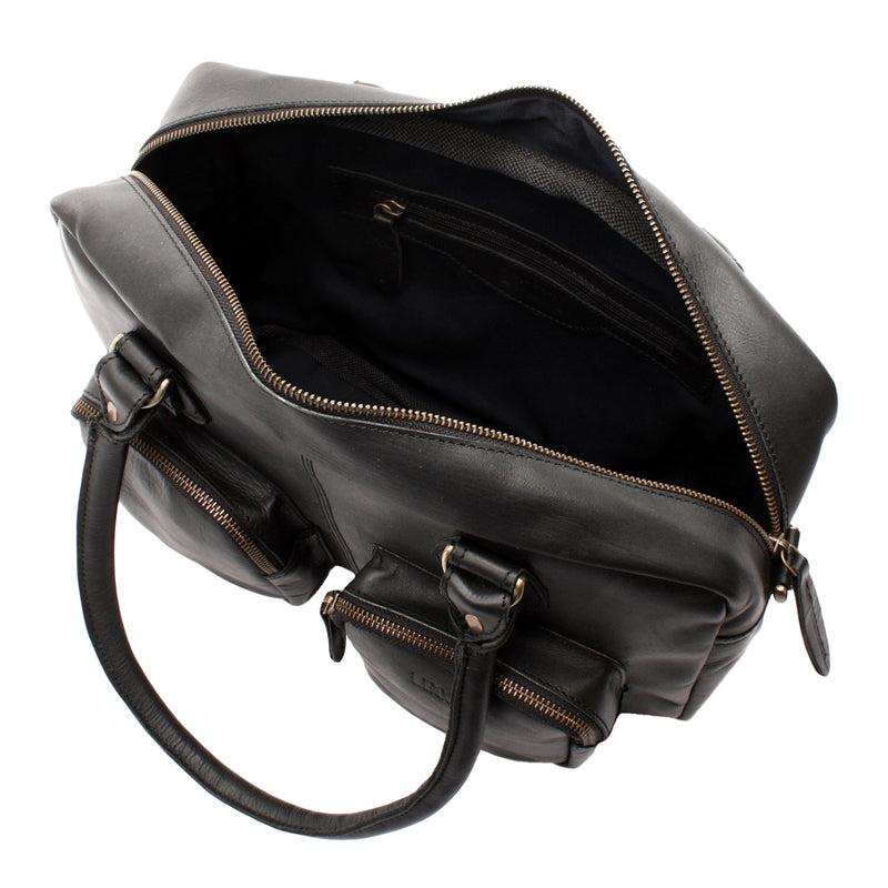 Leconi Schultertasche Handtasche Henkeltasche Damen Leder schwarz LE0046 Versandkostenfrei