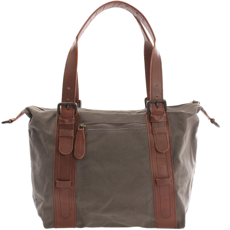Leconi Schultertasche Henkeltasche Handtasche Leder Canvas grau LE0049 Großer Ausverkauf