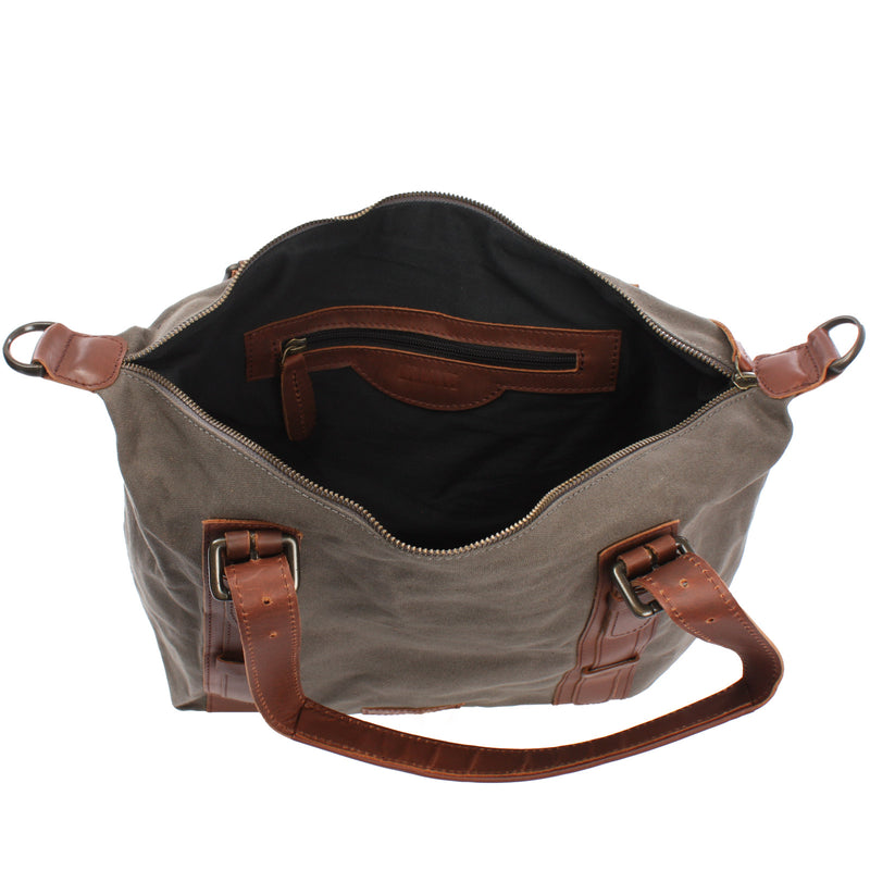 Leconi Schultertasche Henkeltasche Handtasche Leder Canvas grau LE0049 Großer Ausverkauf