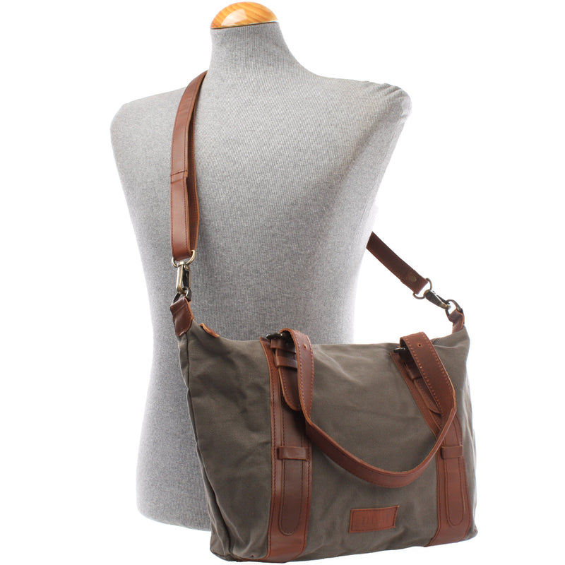 Leconi Schultertasche Henkeltasche Handtasche Leder Canvas grau LE0049 Großer Ausverkauf