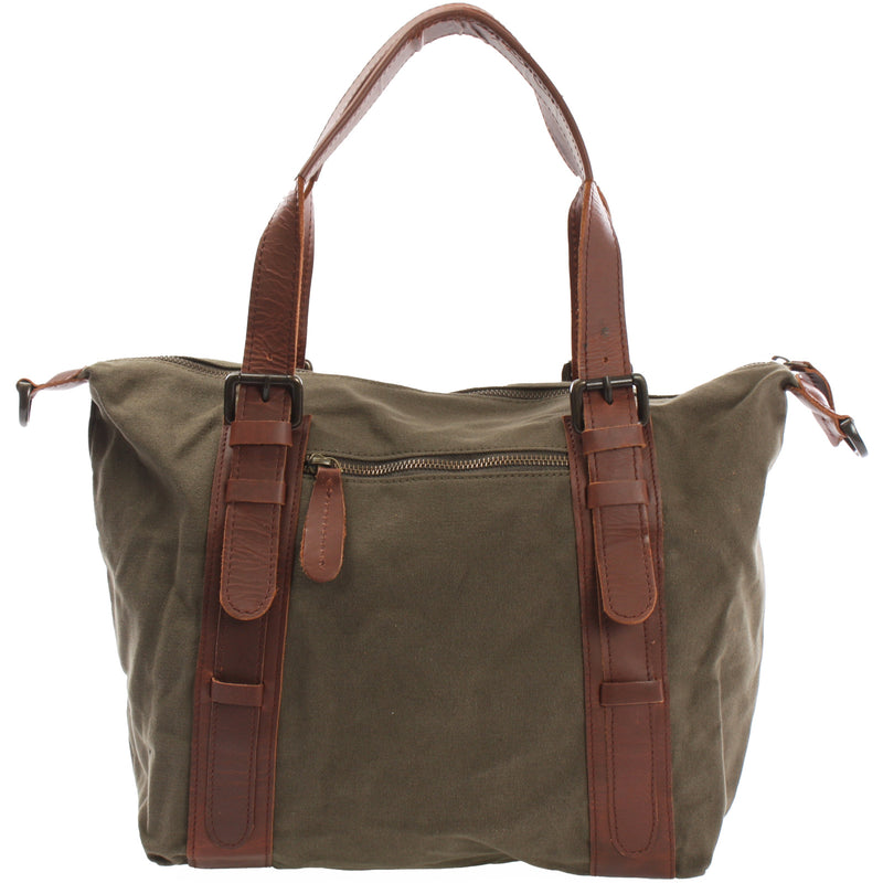 Leconi Schultertasche Henkeltasche Handtasche Leder Canvas grün LE0049 Flash Sale