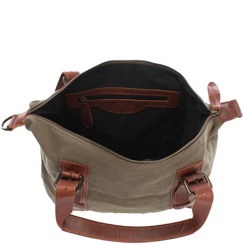 Leconi Schultertasche Henkeltasche Handtasche Leder Canvas grün LE0049 Flash Sale