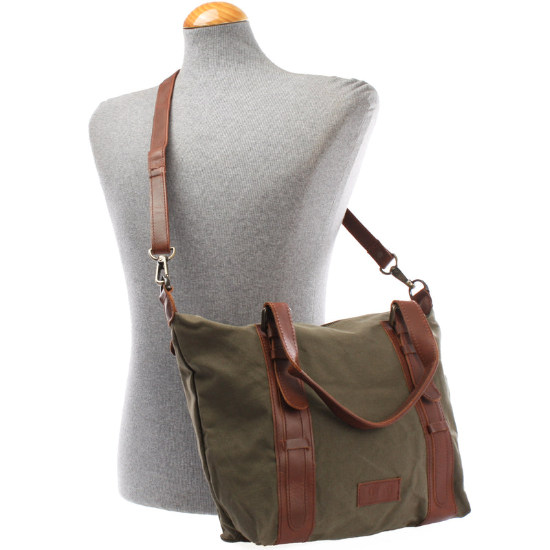 Leconi Schultertasche Henkeltasche Handtasche Leder Canvas grün LE0049 Flash Sale