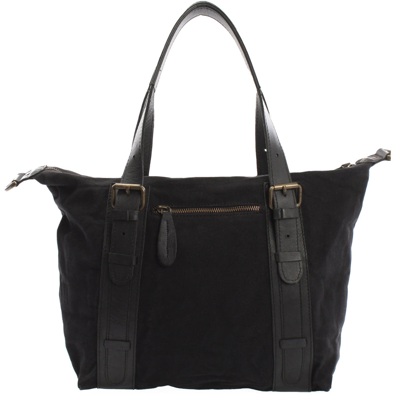 Leconi Schultertasche Henkeltasche Handtasche Leder Canvas schwarz LE0049 Begrenztes Angebot