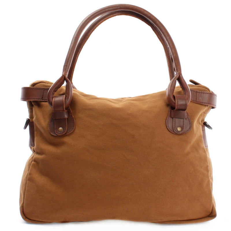 Leconi Schultertasche Henkeltasche Damentasche Handtasche Leder Canvas cognac LE0050 Online Shopping