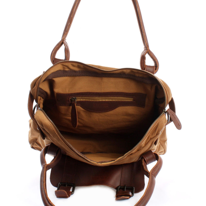 Leconi Schultertasche Henkeltasche Damentasche Handtasche Leder Canvas cognac LE0050 Online Shopping