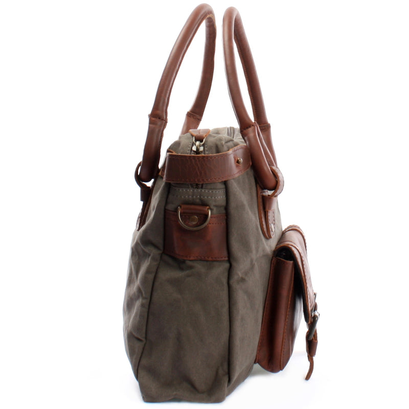 Leconi Schultertasche Henkeltasche Damentasche Handtasche Leder Canvas grau LE0050 Exklusivangebot