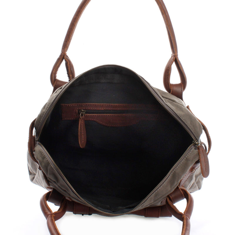 Leconi Schultertasche Henkeltasche Damentasche Handtasche Leder Canvas grau LE0050 Exklusivangebot