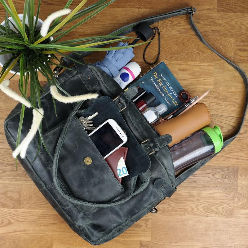 Leconi Schultertasche Henkeltasche Damentasche Handtasche Leder grau LE0050 Saisonschlussverkauf