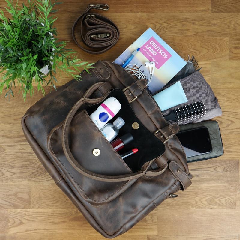 Leconi Schultertasche Henkeltasche Damentasche Handtasche Leder schlamm LE0050 Black Friday