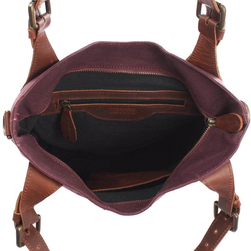 Leconi Schultertasche Umhängetasche Henkeltasche Shopper Damentasche Canvas Leder bordeaux LE0054 Weihnachtsangebot