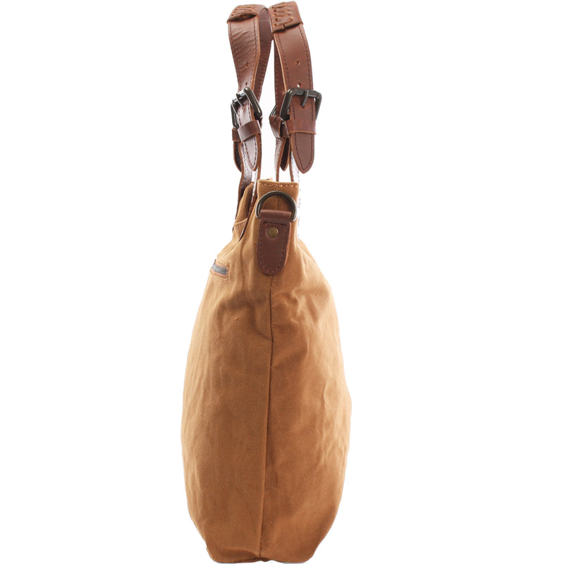 Leconi Schultertasche Umhängetasche Henkeltasche Shopper Damentasche Canvas Leder cognac LE0054 Osterangebot