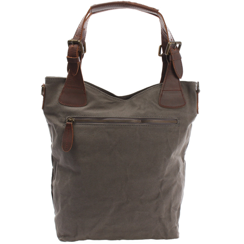 Leconi Schultertasche Umhängetasche Henkeltasche Shopper Damentasche Canvas Leder grau LE0054 Muttertagsangebot