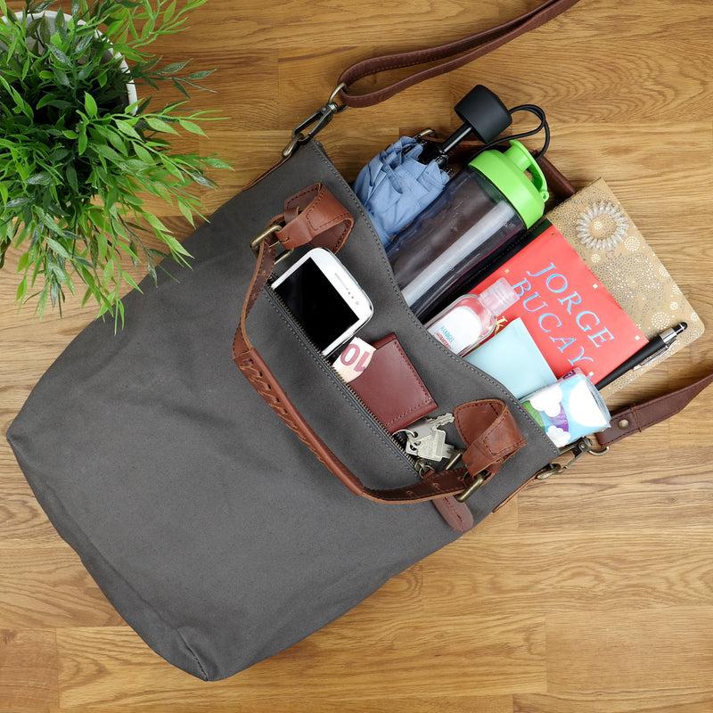 Leconi Schultertasche Umhängetasche Henkeltasche Shopper Damentasche Canvas Leder grau LE0054 Muttertagsangebot