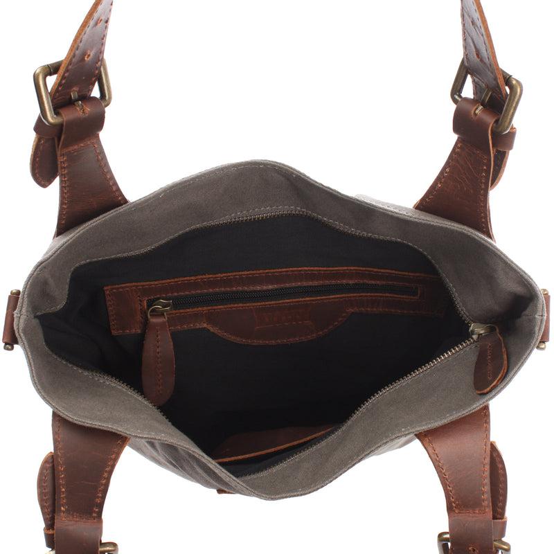 Leconi Schultertasche Umhängetasche Henkeltasche Shopper Damentasche Canvas Leder grau LE0054 Muttertagsangebot