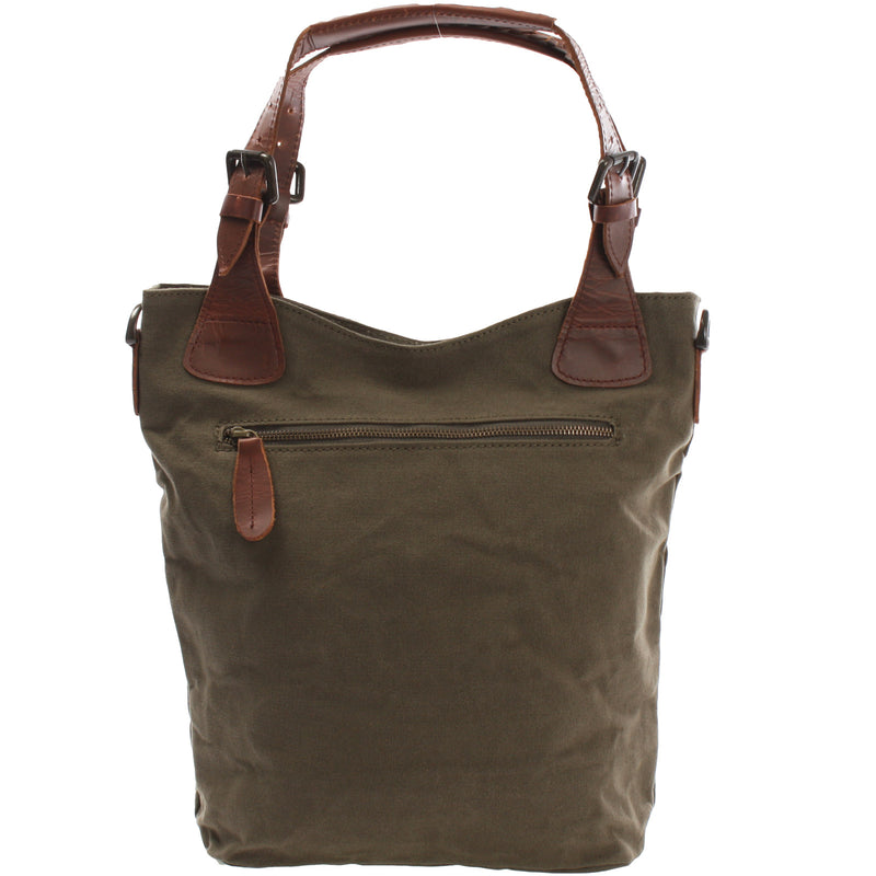Leconi Schultertasche Umhängetasche Henkeltasche Shopper Damentasche Canvas Leder grün LE0054 Vatertagsangebot