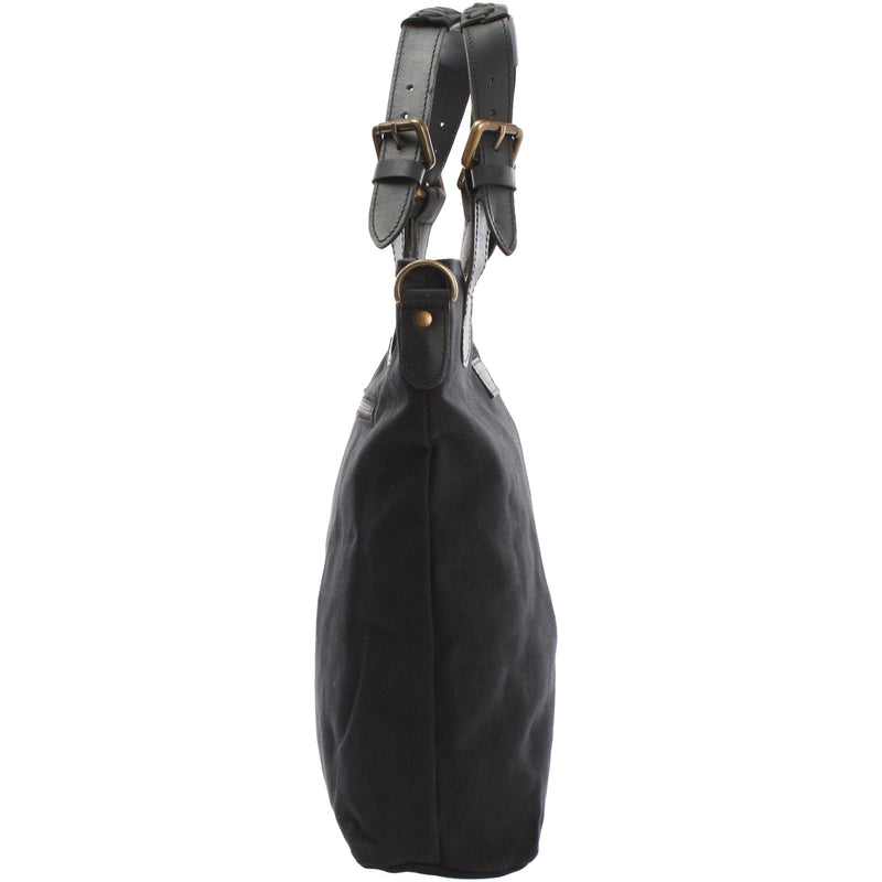 Leconi Schultertasche Umhängetasche Henkeltasche Shopper Damentasche Canvas Leder schwarz LE0054 Valentinstagsangebot