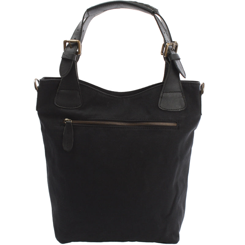 Leconi Schultertasche Umhängetasche Henkeltasche Shopper Damentasche Canvas Leder schwarz LE0054 Valentinstagsangebot