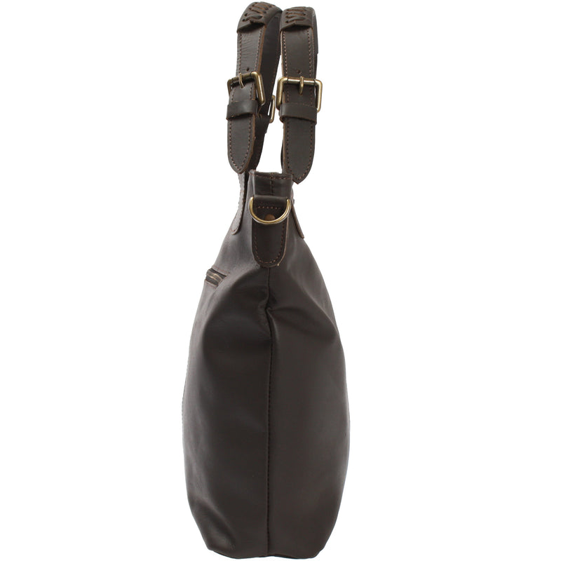 Leconi Umhängetasche Schultertasche Henkeltasche Damentasche Leder dunkelbraun LE0054 Lagerräumung
