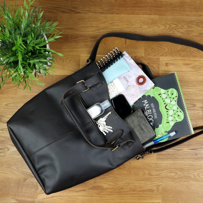 Leconi Umhängetasche Schultertasche Henkeltasche Damentasche Leder dunkelbraun LE0054 Lagerräumung