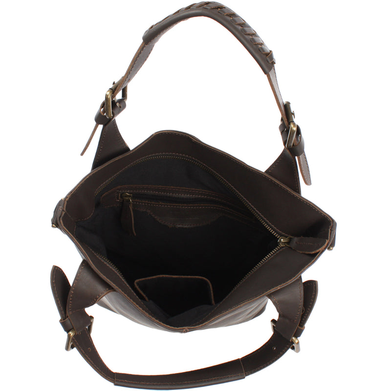 Leconi Umhängetasche Schultertasche Henkeltasche Damentasche Leder dunkelbraun LE0054 Lagerräumung