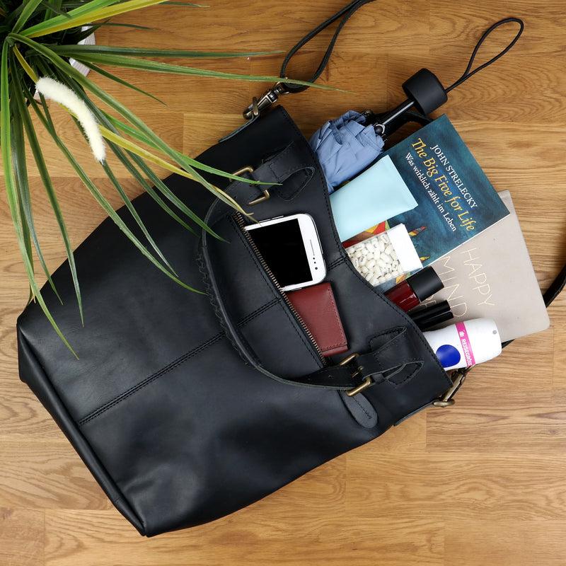 Leconi Umhängetasche Schultertasche Henkeltasche Damentasche Leder schwarz LE0054 Heißer Verkauf