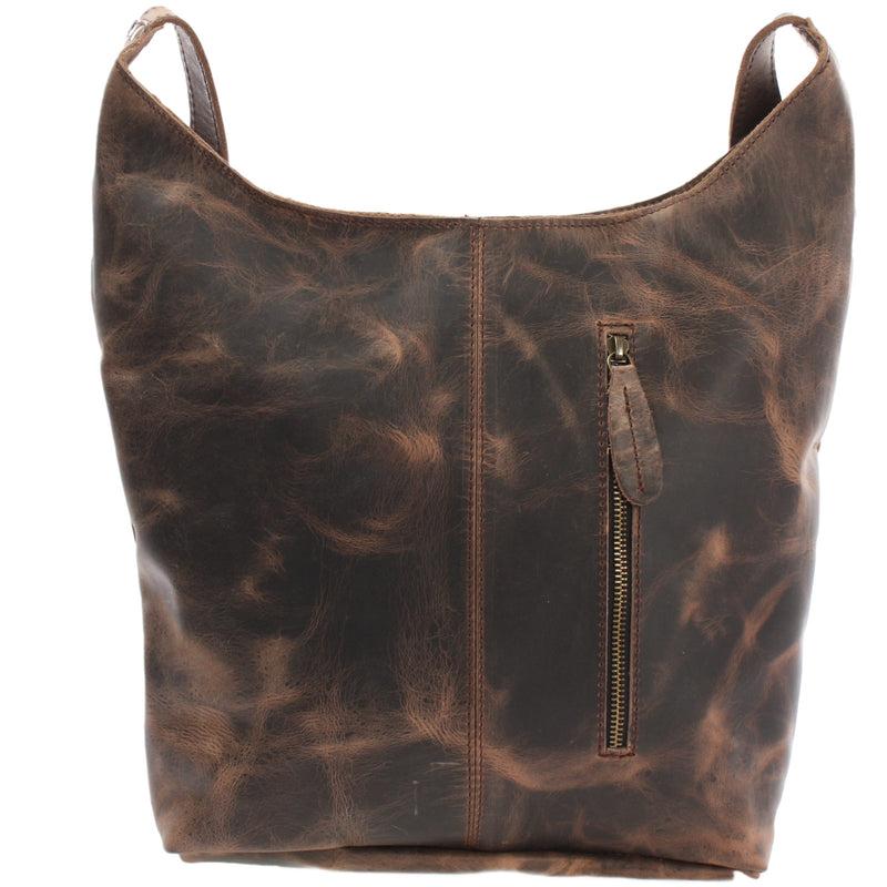 Leconi große Umhängetasche Schultertasche Beuteltasche Damentasche Leder schlamm LE0055 Top Angebot