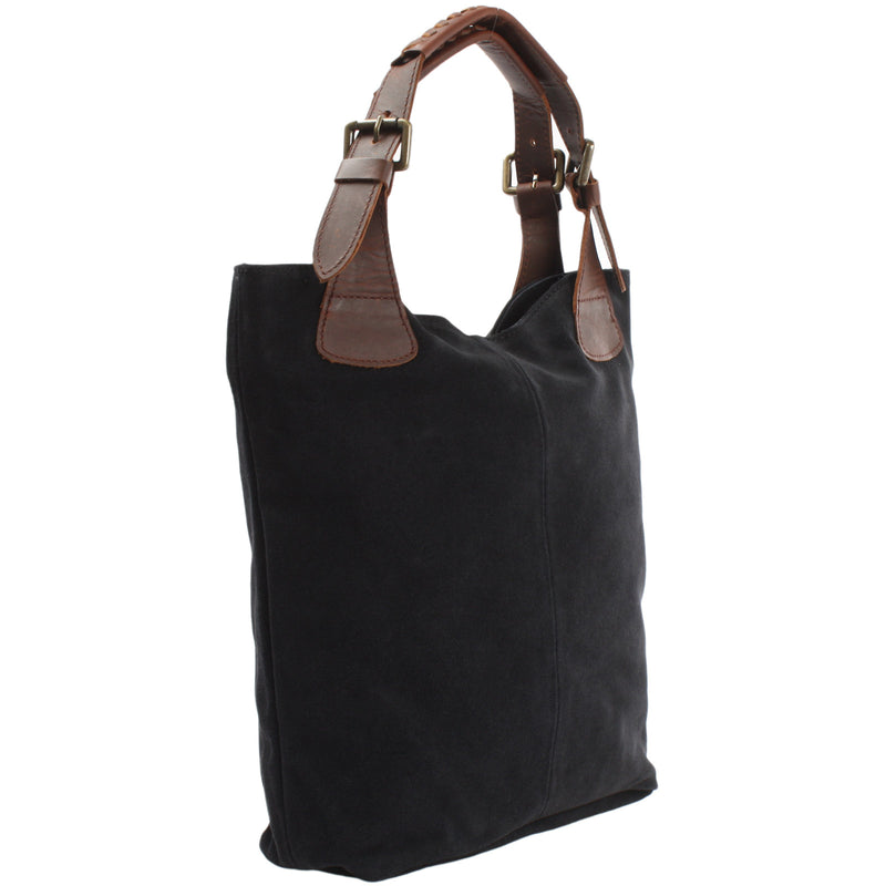 Leconi Henkeltasche Damentasche Wildleder Leder anthrazit LE0033 Neueste Mode