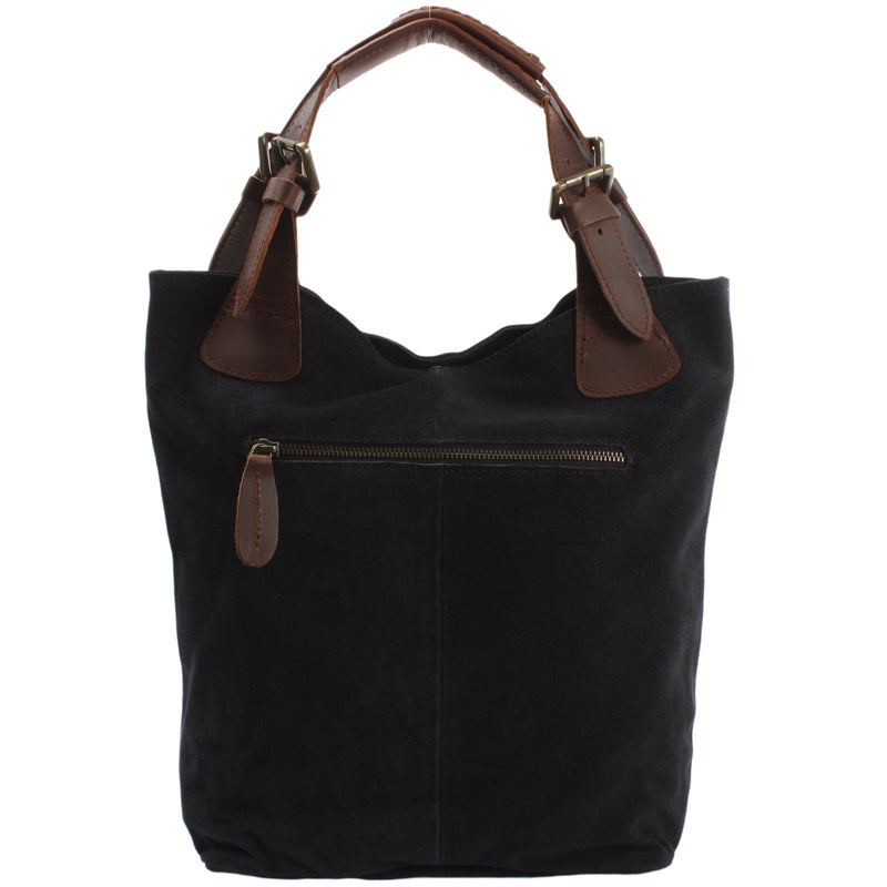 Leconi Henkeltasche Damentasche Wildleder Leder anthrazit LE0033 Neueste Mode