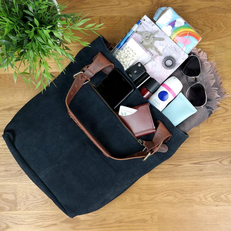 Leconi Henkeltasche Damentasche Wildleder Leder anthrazit LE0033 Neueste Mode