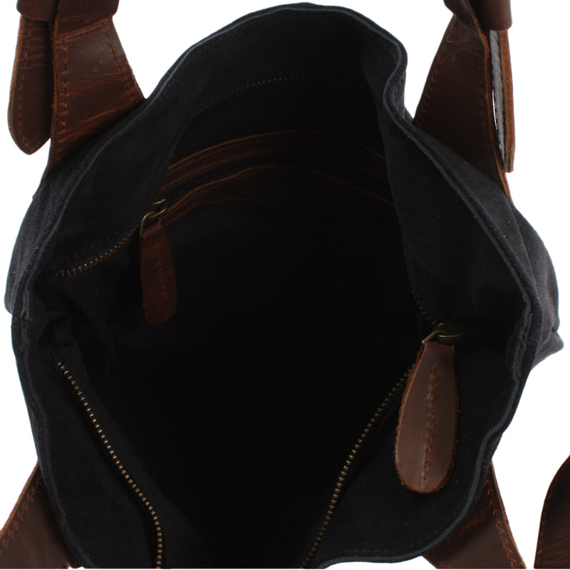 Leconi Henkeltasche Damentasche Wildleder Leder anthrazit LE0033 Neueste Mode