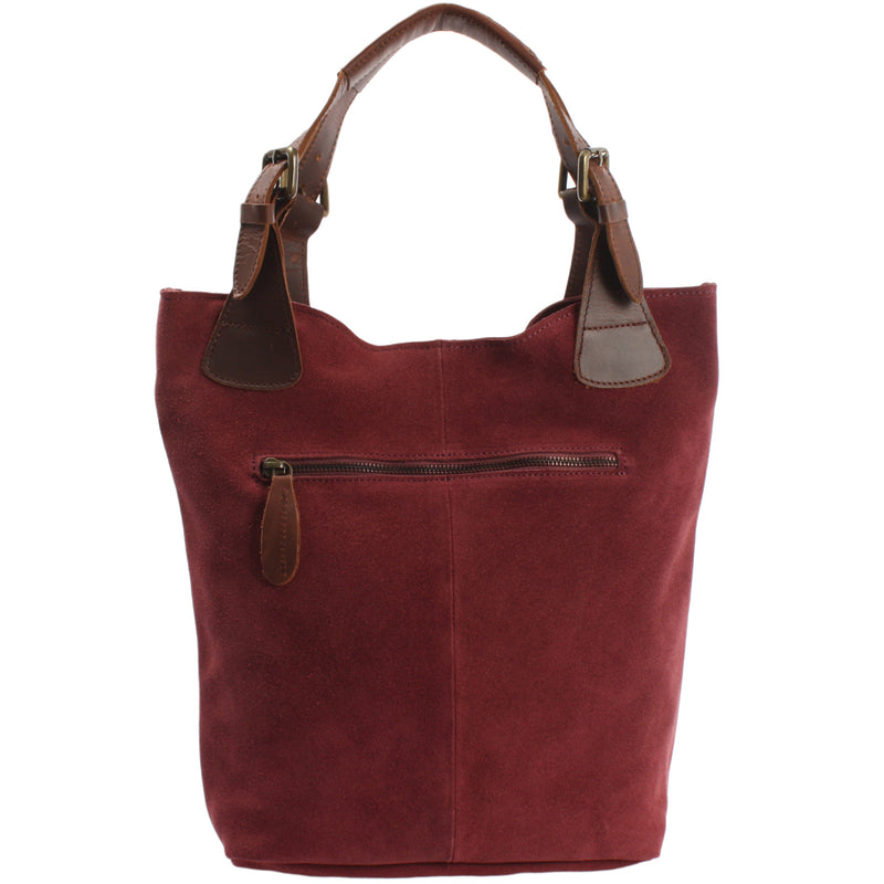 Leconi Henkeltasche Damentasche Veloursleder Leder bordeaux LE0033 Online Outlet